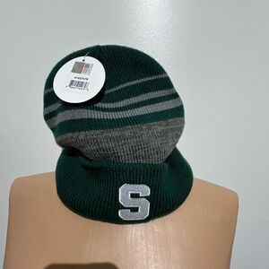 Captivating Men's Green Gray Michigan State Spartan Beanie Hat One Size NWT